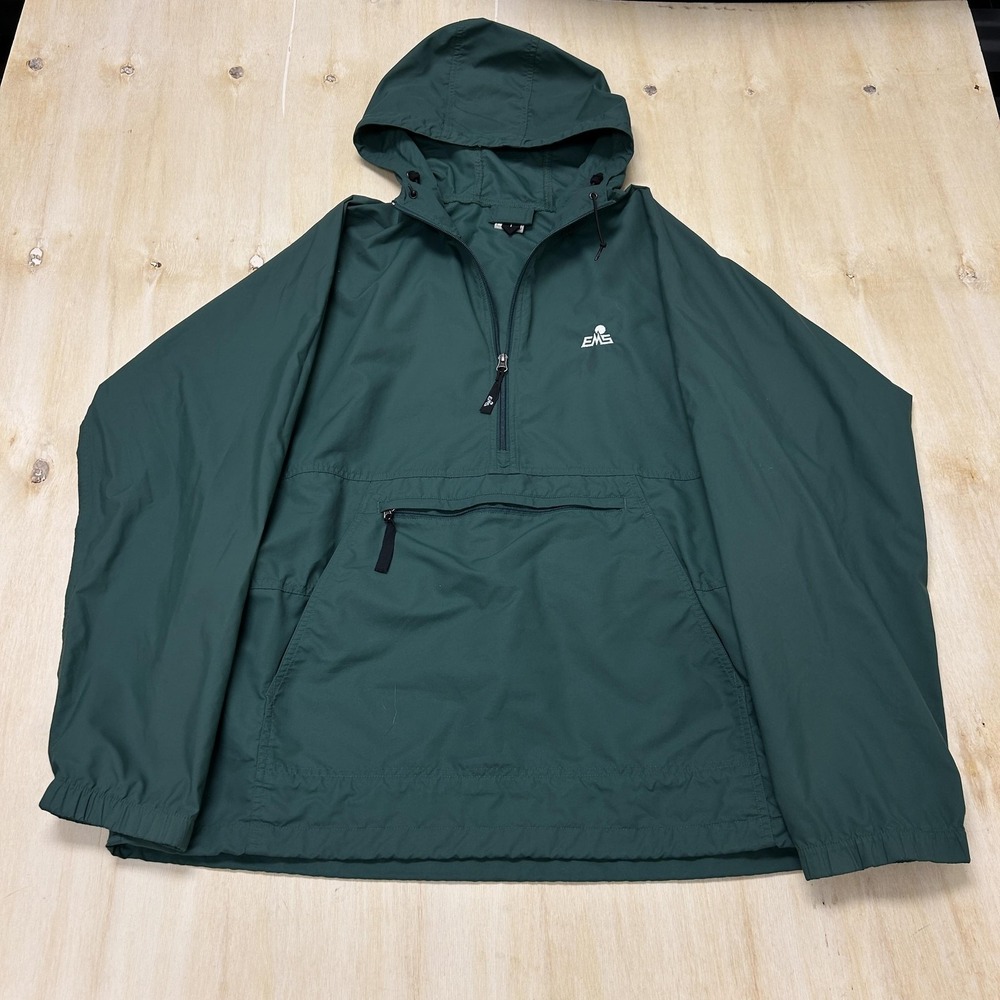 EMS Windbreaker Jacket Mens Large Green Hooded 1/2 Zip Pullover Lightweight